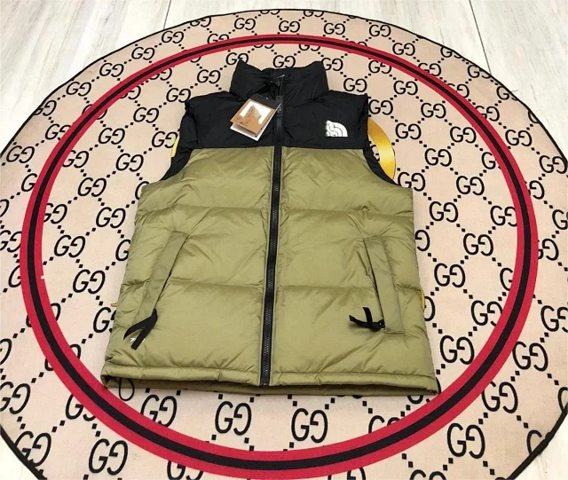 The North Face Vests 700-fill hooded color-block puffer vest product detail image 1