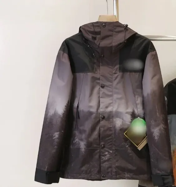 Design Mountain Print Hooded Windbreaker Jacket Outerwear.windbreaker - 1