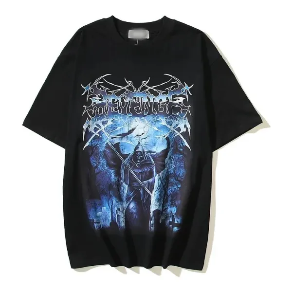 Design Grim Reaper Blue Graphic T-Shirt Black - 1