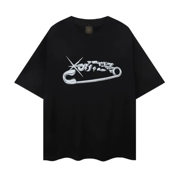 Design Safety Pin Graphic Black Oversized T-Shirt - 1