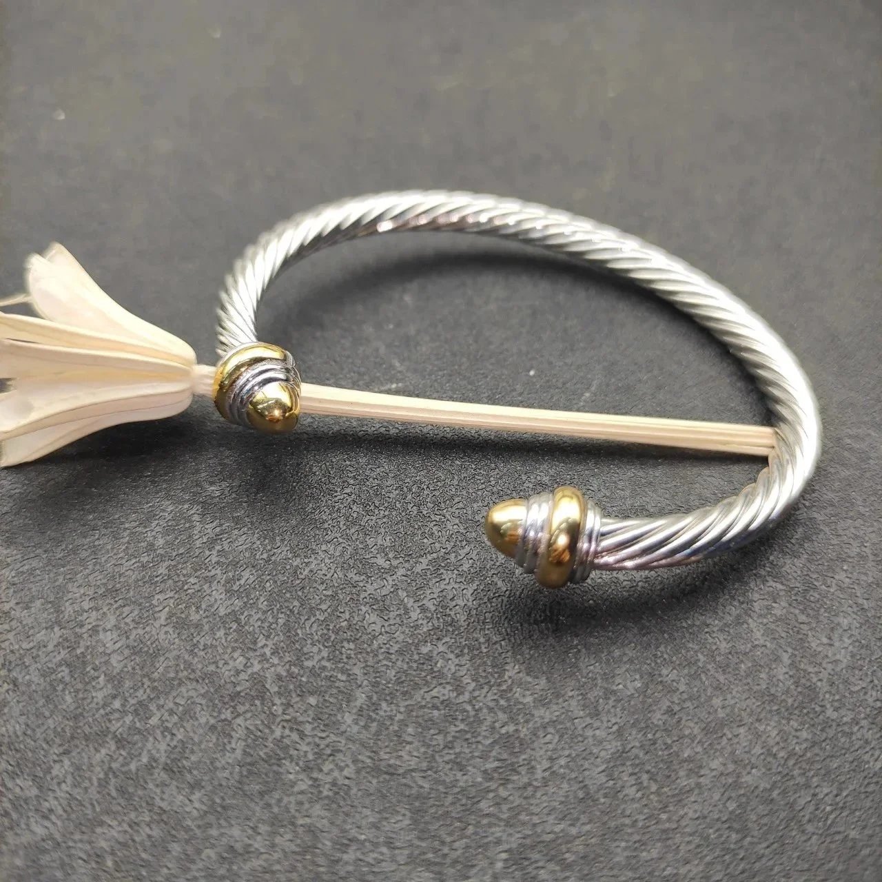 Design Cable Twist Bracelet with Pave Crystal Caps Gold Bracelet Jewelry - 8