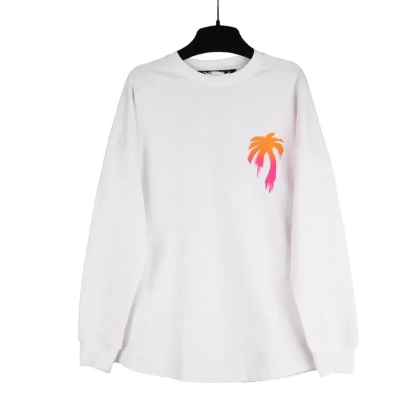 Design Palm Tree Gradient Print Long Sleeve T-Shirt White - 1