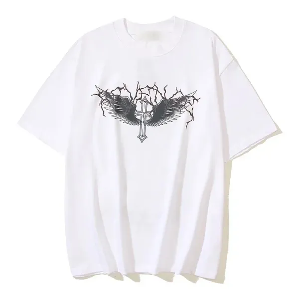 Design Winged Cross Graphic White T-Shirt - 1