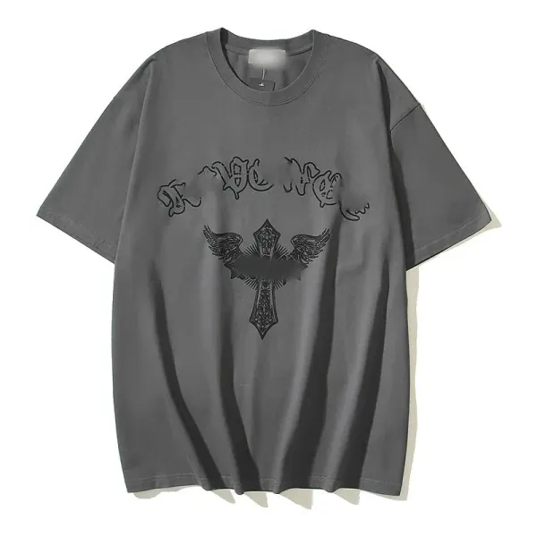 Design Winged Cross Graphic T-Shirt Gray - 1