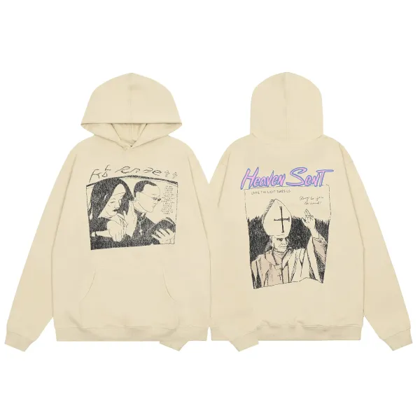 Design Heaven Sent Graphic Hoodie Beige Hoodie - 1