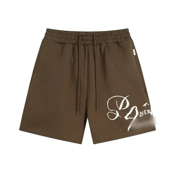 Design Graphic Print Drawstring Waist Shorts Brown - 1