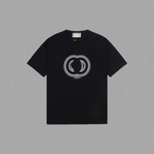 Design Double Circle Spray Print Black T-Shirt - 1