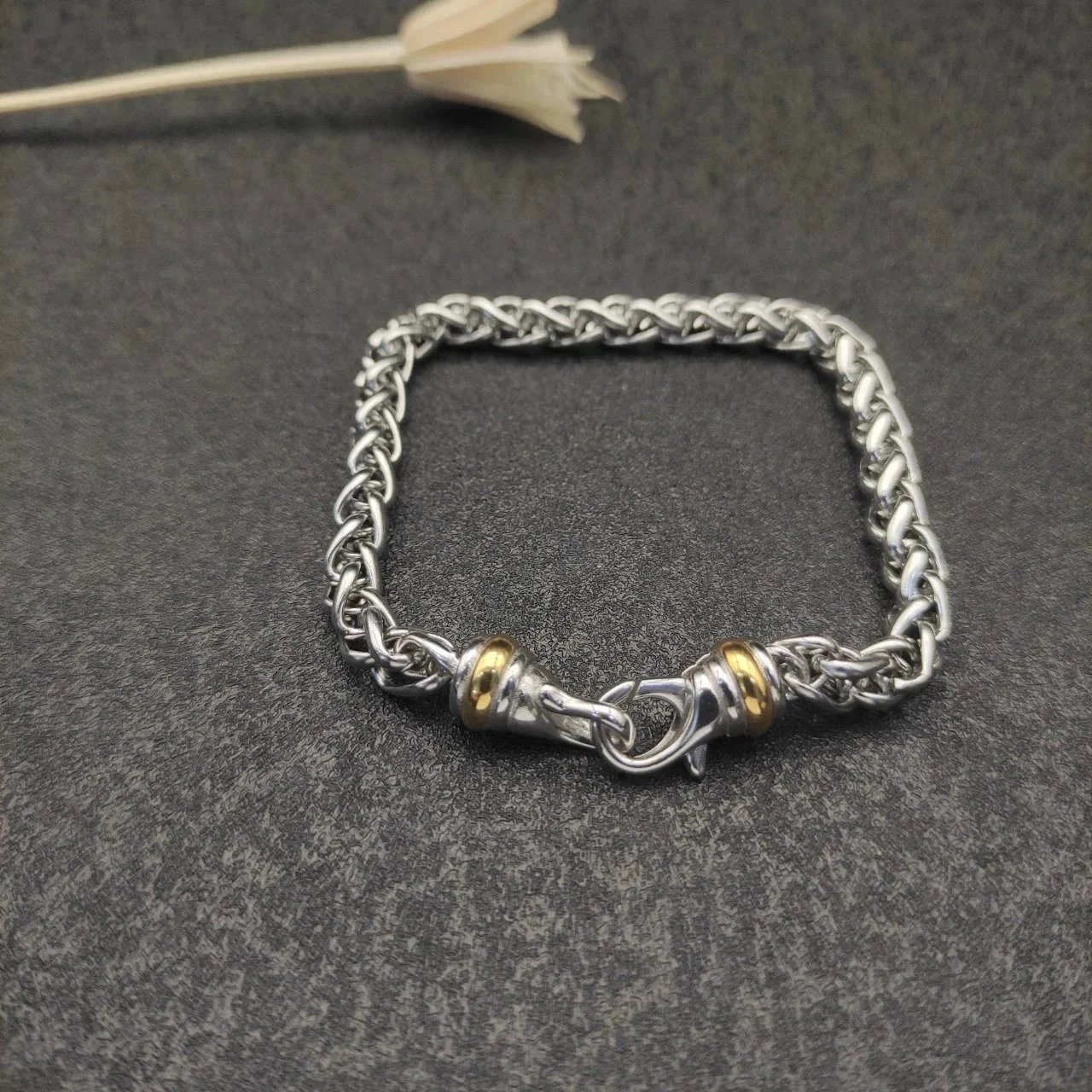 Design Cable Twist Bracelet with Gold Leaf Accent Silver Bracelet Jewelry - 10