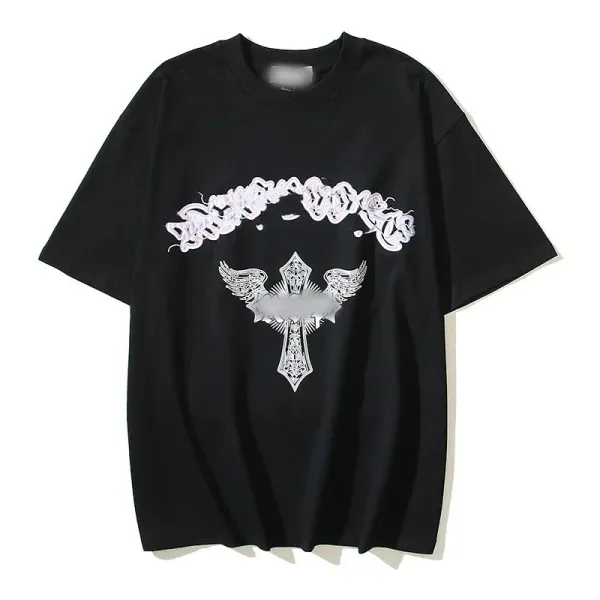 Design Winged Cross Graphic Black Oversized T-Shirt - 1