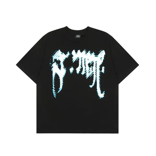 Design Distorted Script Graphic Black T-Shirt - 1