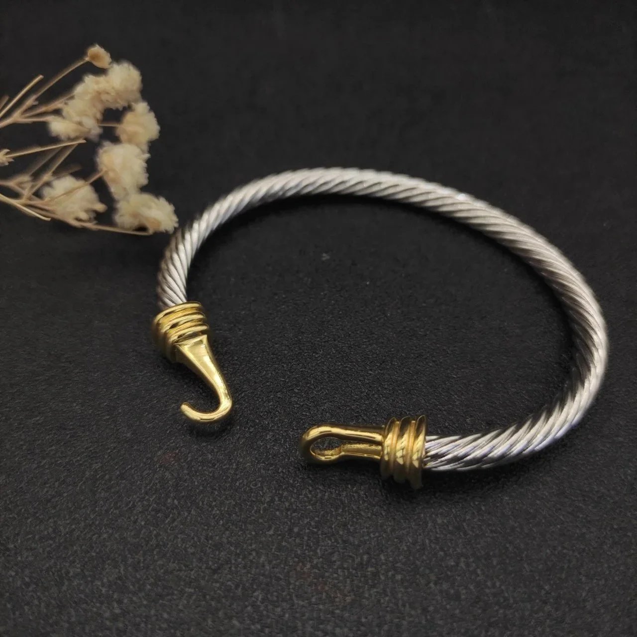 Design Cable Twist Bracelet with Pave Crystal Caps Gold Bracelet Jewelry - 3