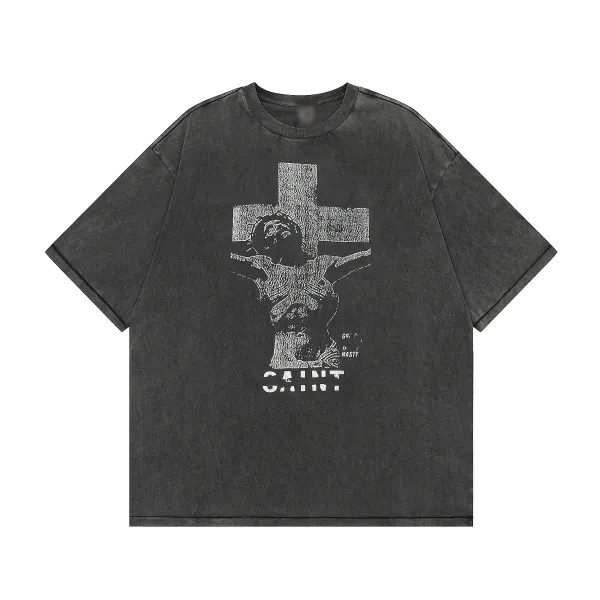 Design Saint Crucifix Washed Black T-Shirt - 1
