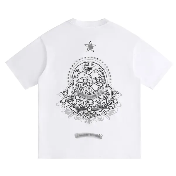 Design Ornate Crest Print White T-Shirt - 1