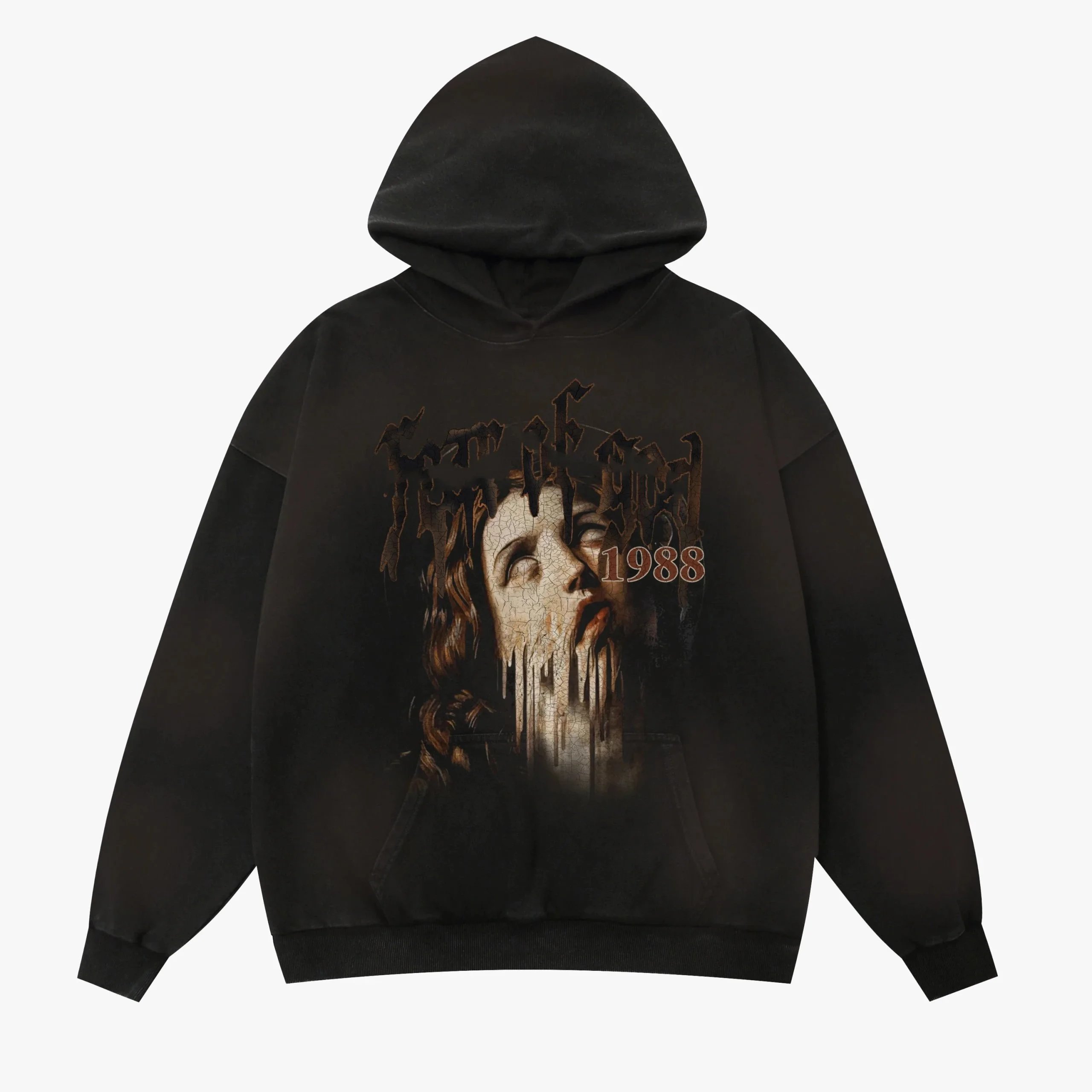 Design '1988' Distressed Face Graphic Hoodie Black
