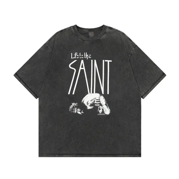 Design Life to the Saint Washed Black T-Shirt - 1