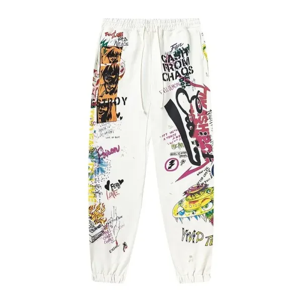 Design Graffiti Print Jogger Pants White Sweatpants - 1