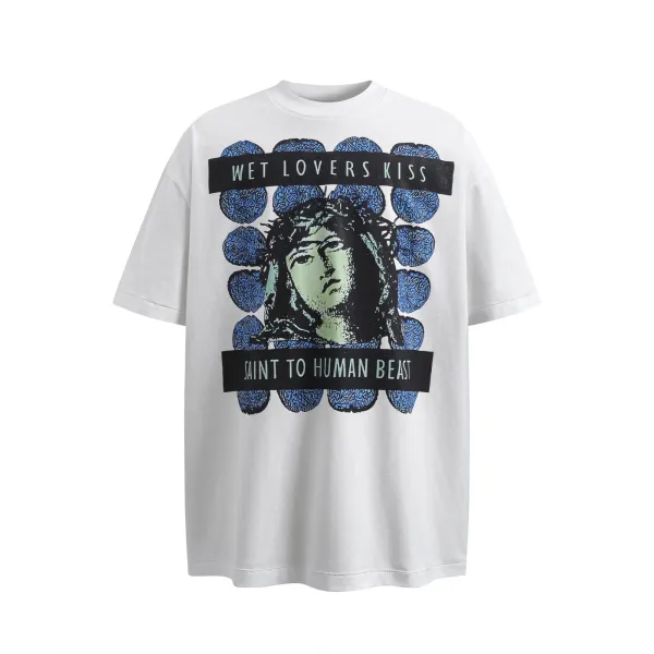 Design Wet Lovers Kiss Saint to Human Beast Graphic T-Shirt White T-Shirts - 1