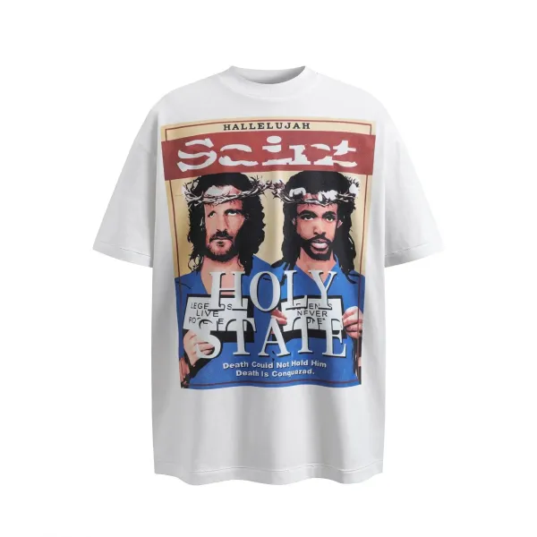 Design Holy State Graphic Print Oversized T-Shirt White Tops.t Shirts - 1