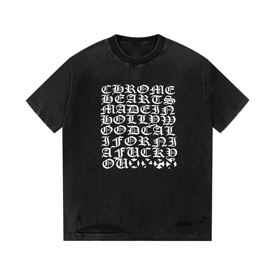 Chrome Hearts Distressed Gothic Print Black T-Shirt