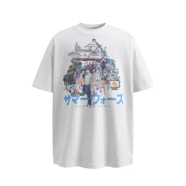 Design Summer Wars Anime Collab Oversized Graphic T-Shirt White T-Shirts - 1