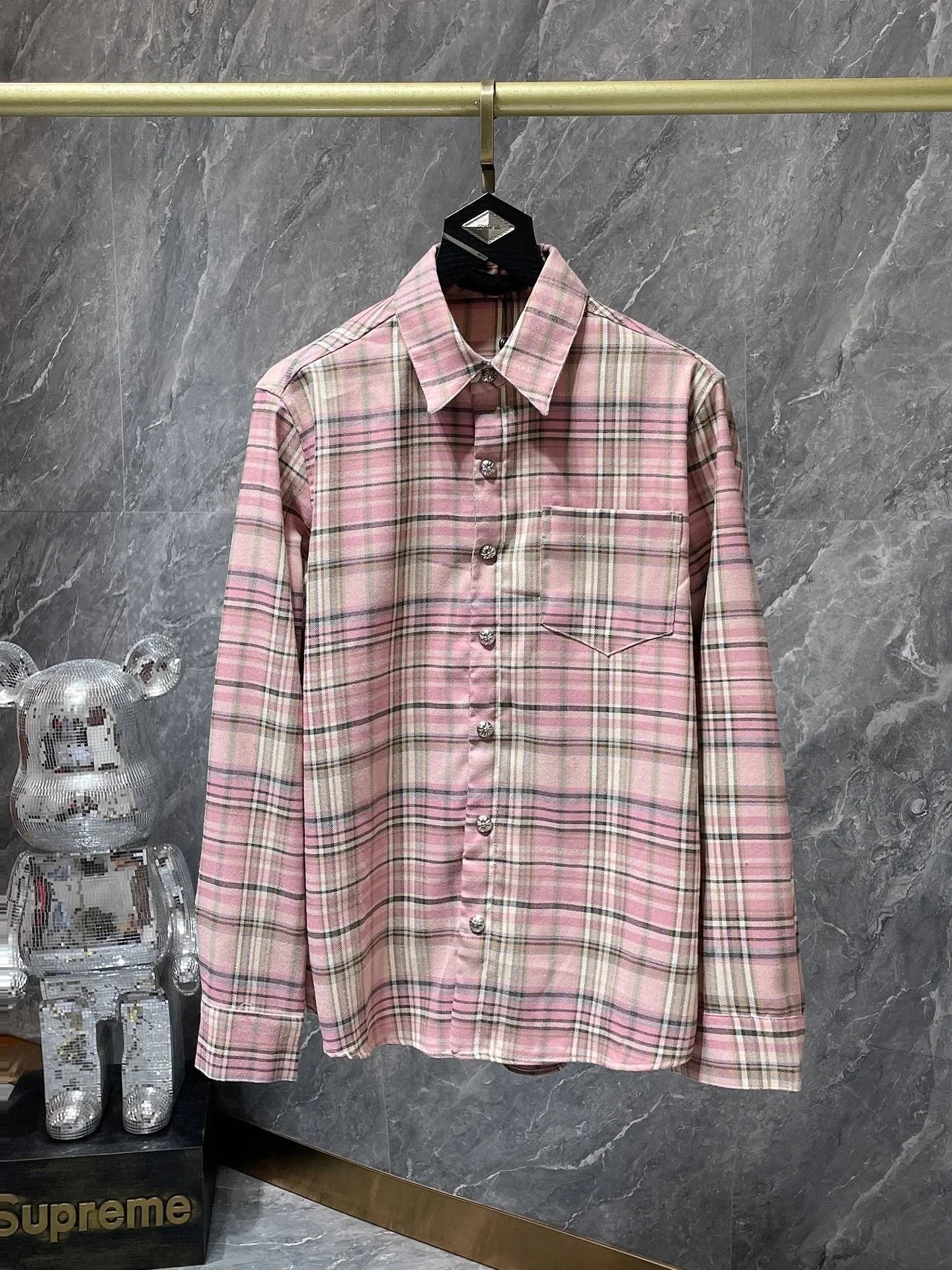 Chrome Hearts Shirts Long-Sleeve Plaid Shirt with Cross Appliqué and Embroidered Back Logo image 2