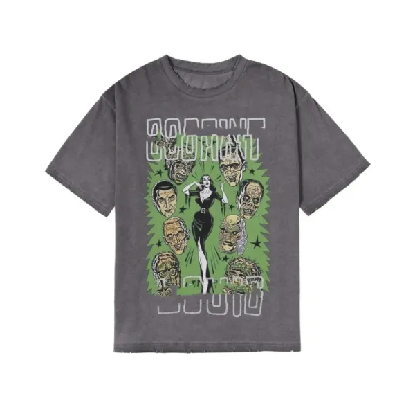 Design Horror Show Gray Distressed Graphic T-Shirt - 1