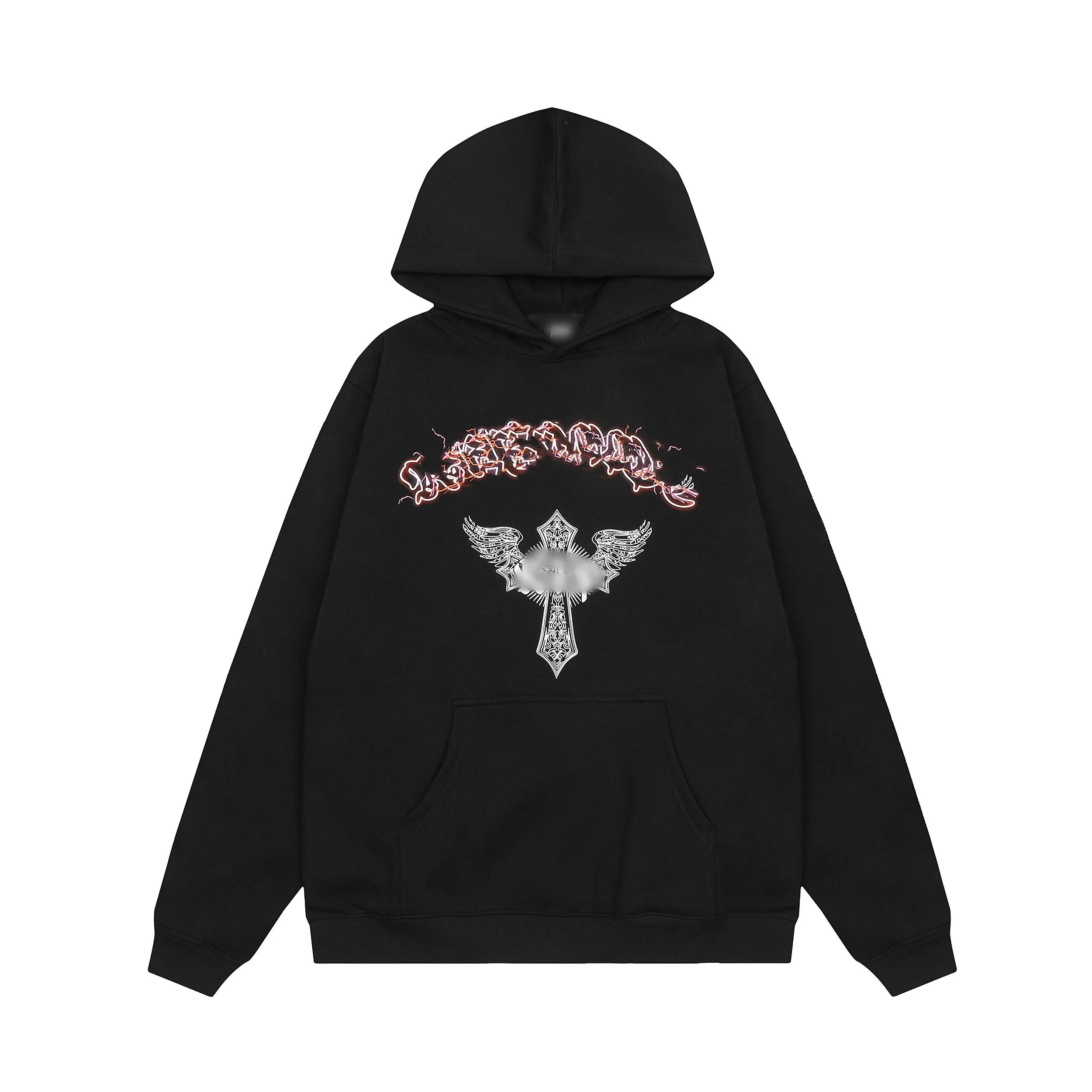 Design Winged Cross Graphic Hoodie Black
