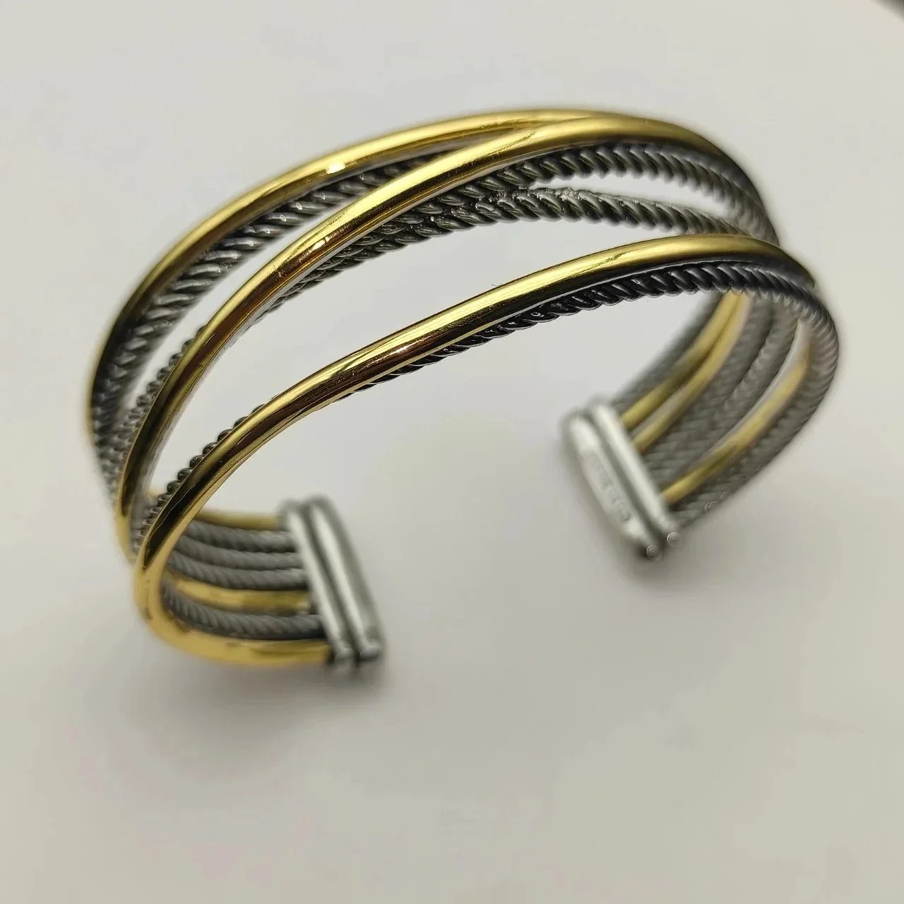 Design Cable Twist Bracelet with Gold Leaf Accent Silver Bracelet Jewelry - 6