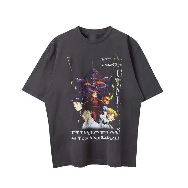 Design Neon Genesis Evangelion Graphic Print Oversized T-Shirt Black T-Shirts - 1