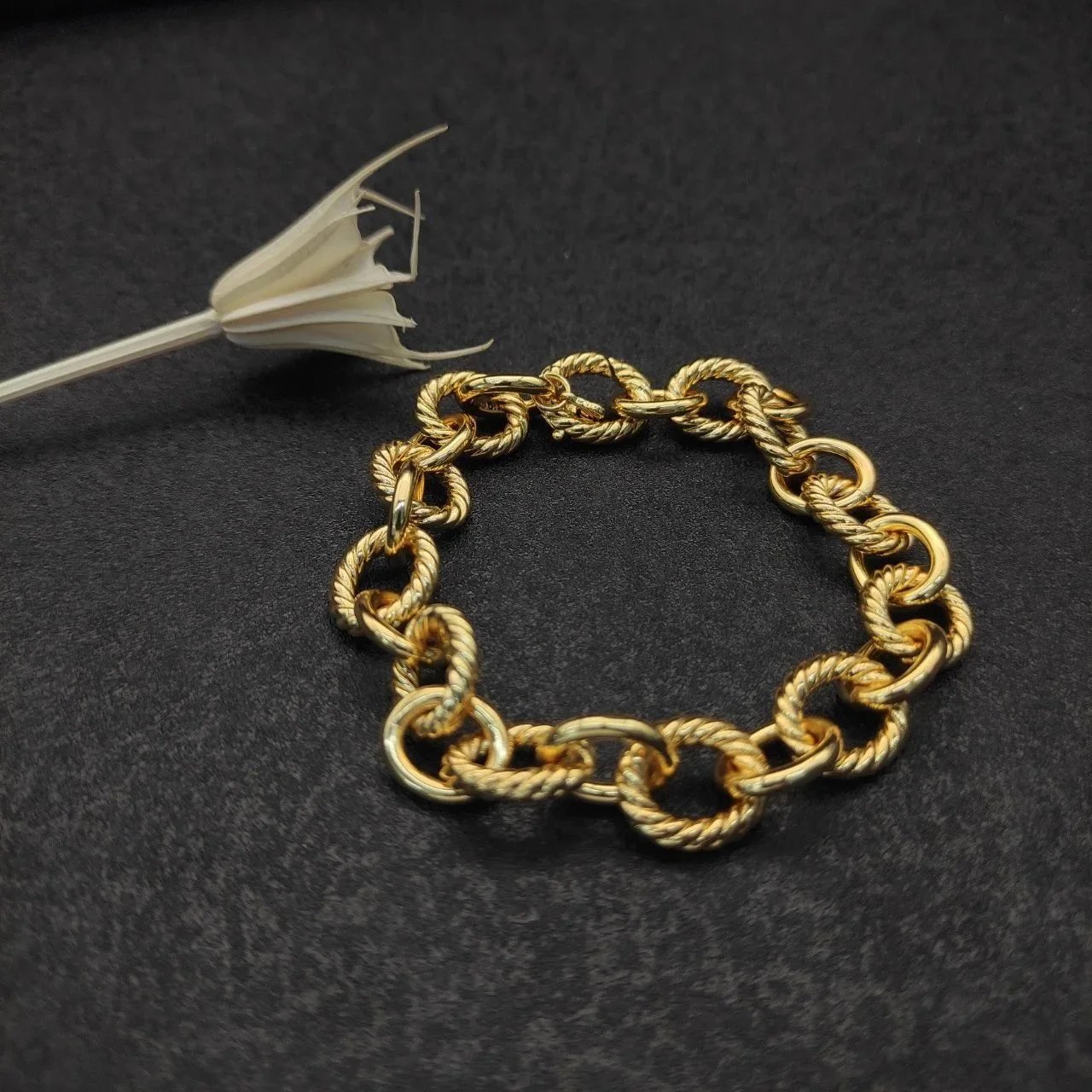 Design Cable Twist Bracelet with Gold Leaf Accent Silver Bracelet Jewelry - 12