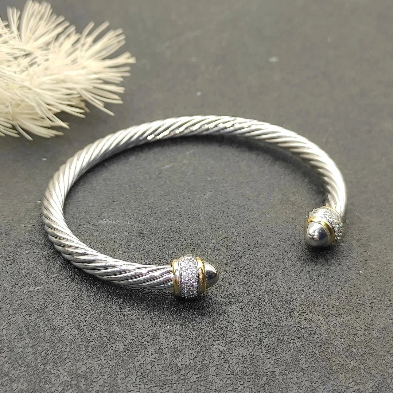 Design Cable Twist Bracelet with Pave Crystal Caps Gold Bracelet Jewelry - 9