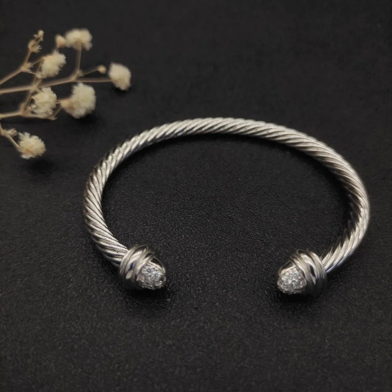 Design Cable Twist Bracelet with Pave Crystal Caps Gold Bracelet Jewelry - 4