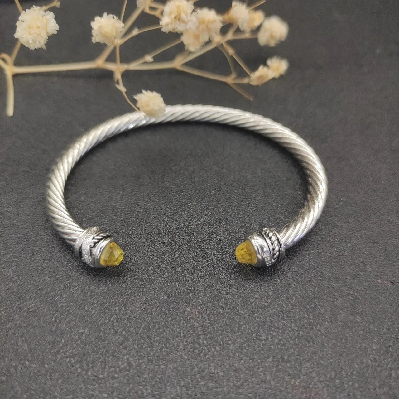 Design Cable Twist Bracelet with Pave Crystal Caps Gold Bracelet Jewelry - 6
