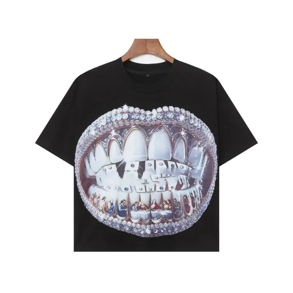 Design Graphic Teeth with Last Supper Print Black T-Shirt - 1