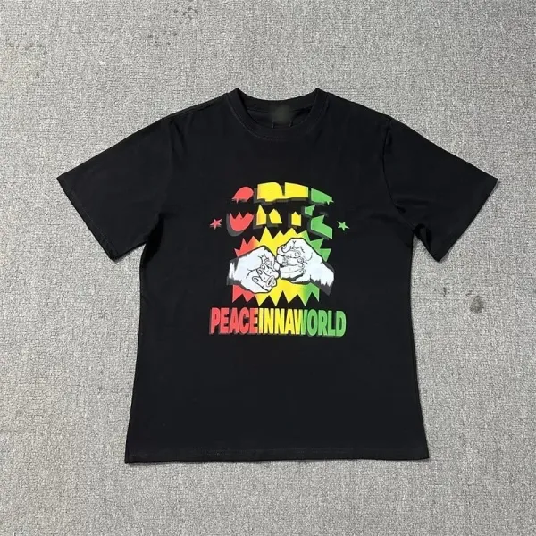 Design Peace Inna World Graphic Print Black T-Shirt T-Shirts - 1