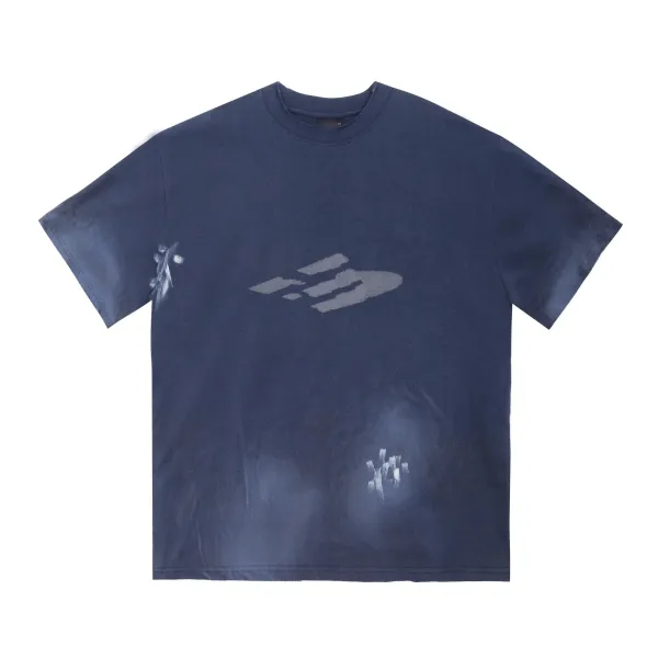 Design Abstract Print Washed Navy T-Shirt - 1