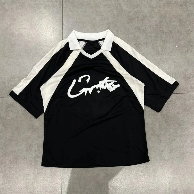 Design Graphic Print Raglan Polo Black / White Polo Shirt