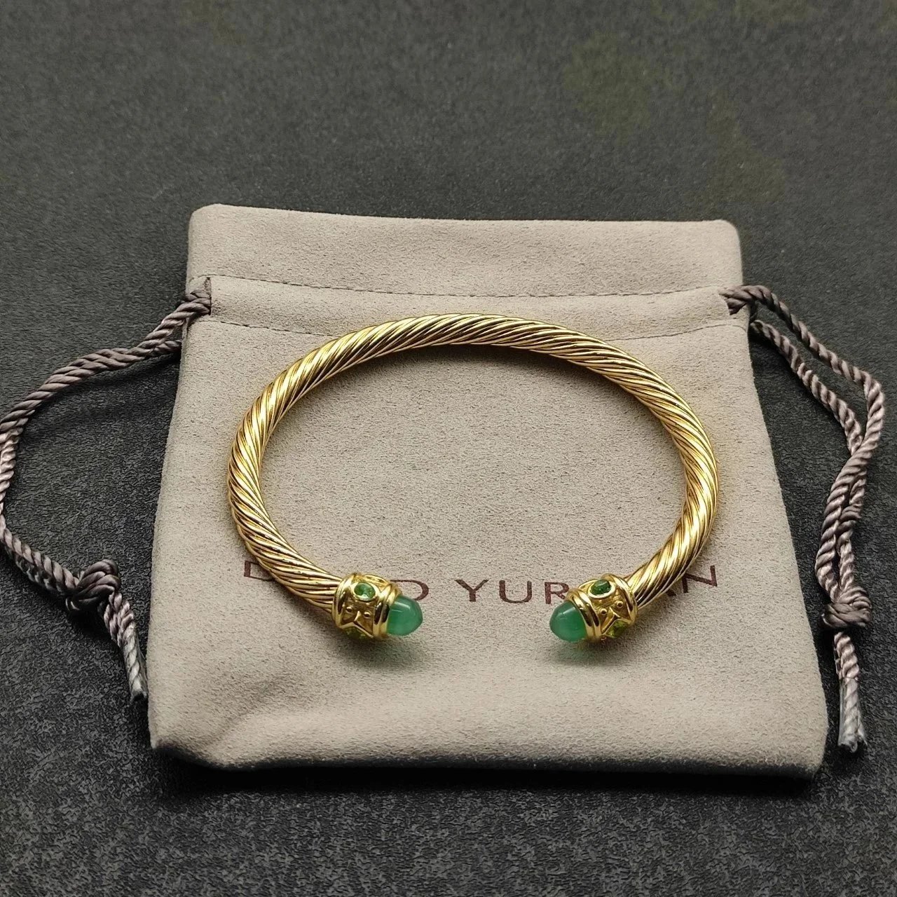 Design Cable Twist Bracelet with Pave Crystal Caps Gold Bracelet Jewelry - 12