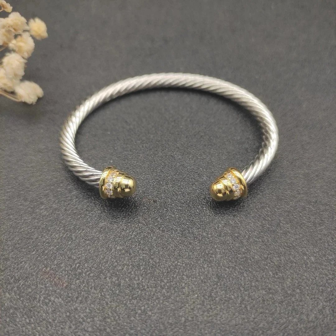 Design Cable Twist Bracelet with Pave Crystal Caps Gold Bracelet Jewelry - 7