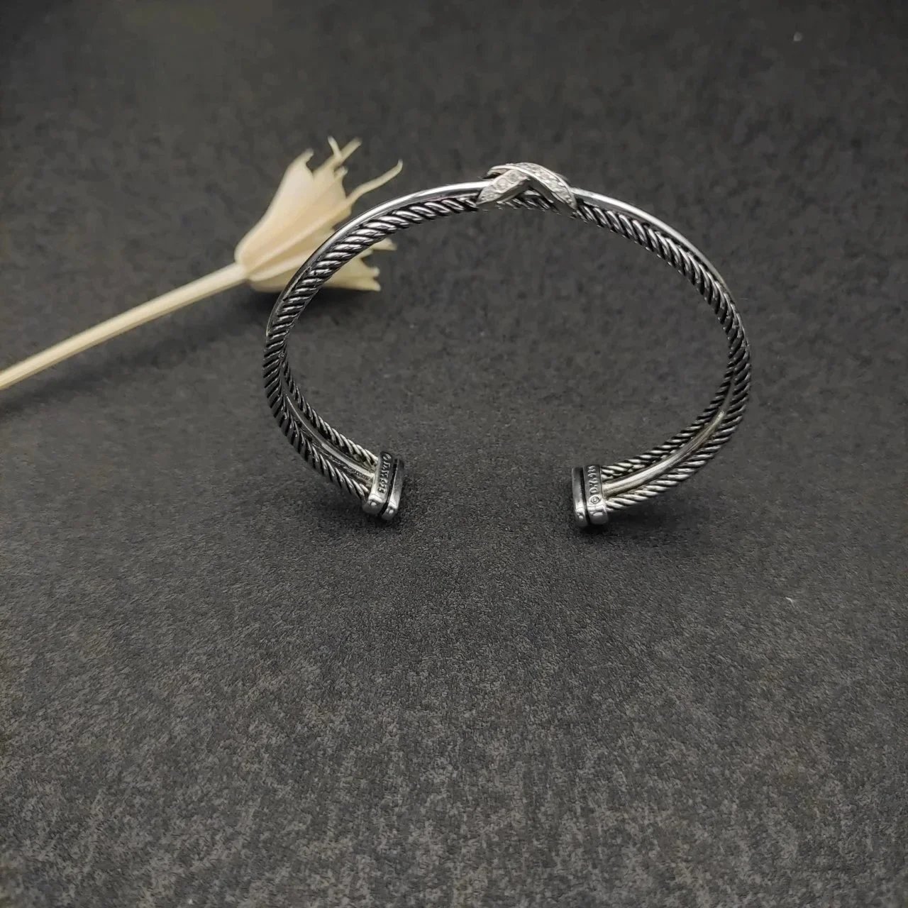 Design Cable Twist Bracelet with Gold Leaf Accent Silver Bracelet Jewelry - 8