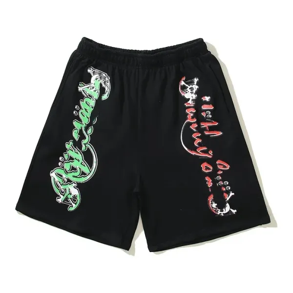 Design Graffiti Print Black Sweat Shorts - 1