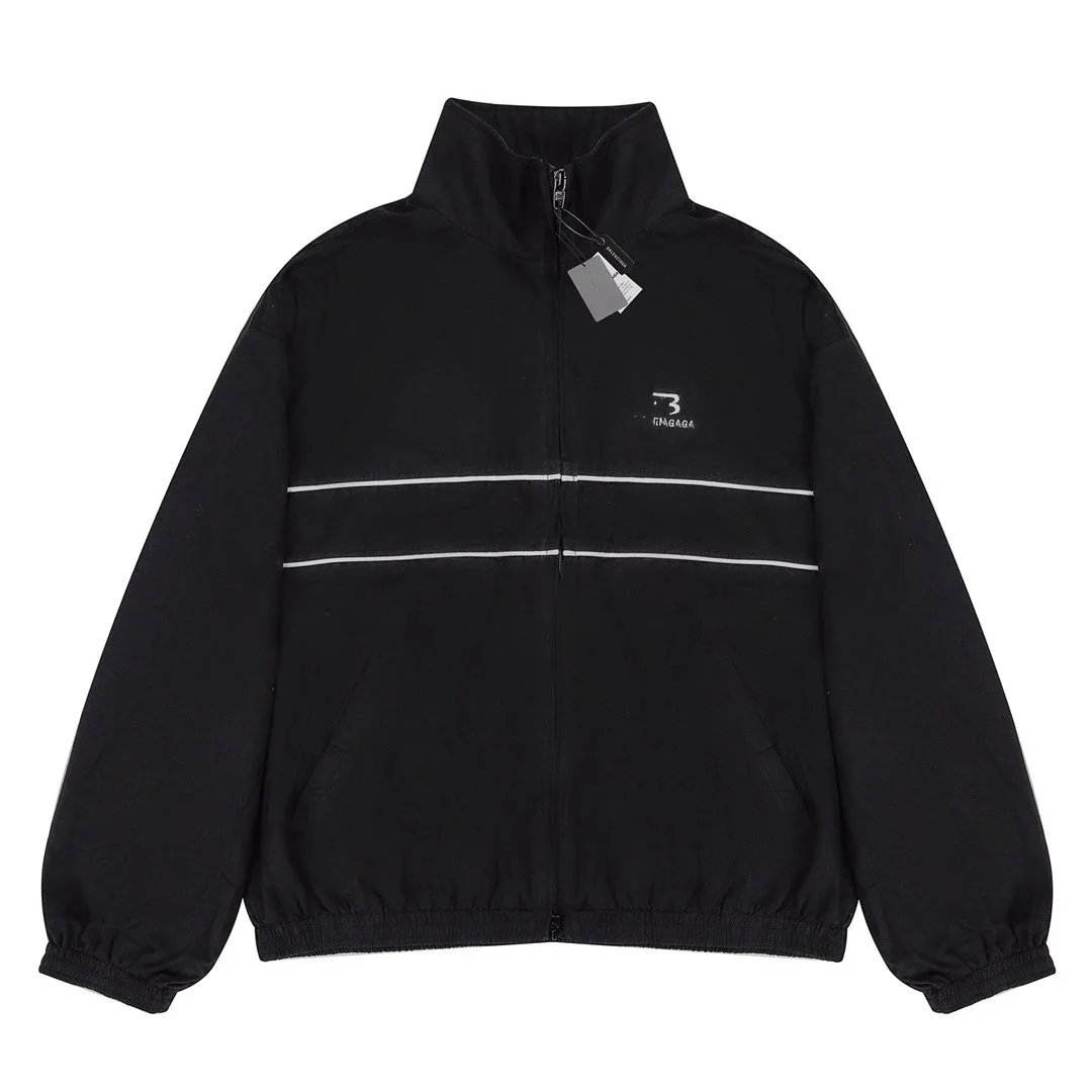 Design Color-Block Track Jacket Black Beige Outerwear - 23