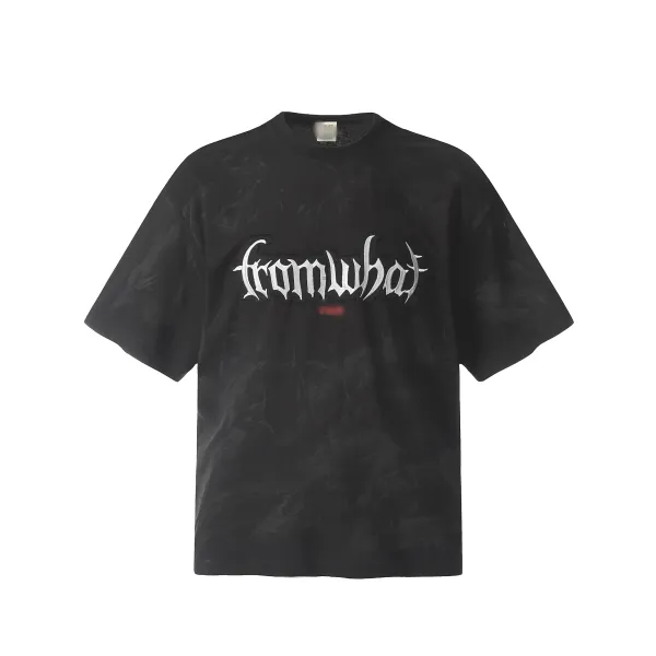 Far From What Gothic Script Washed Black T-Shirt - 1