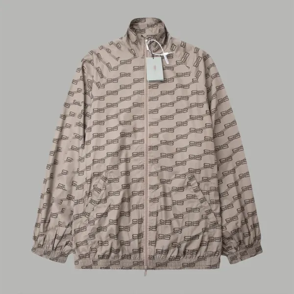 Design All-Over Print Windbreaker Beige Jacket Outerwear.windbreaker - 1