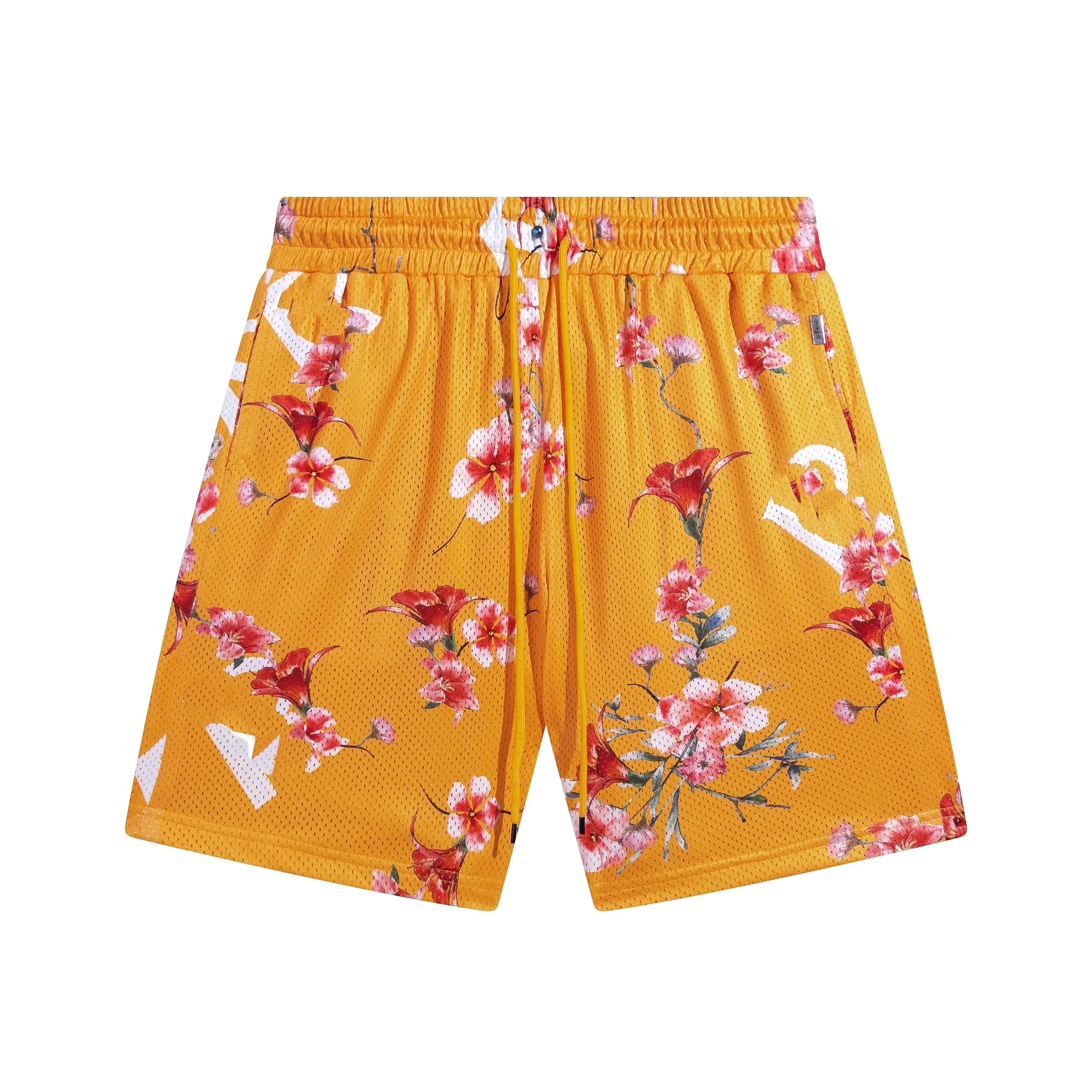 Design Floral Mesh Shorts Orange