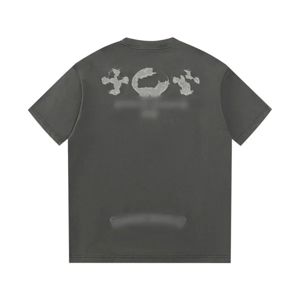 Design Distressed Graphic Back Print T-Shirt Charcoal Gray - 1