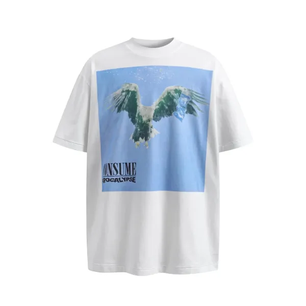 Design Consume Apocalypse Eagle Print Oversized T-Shirt White - 1