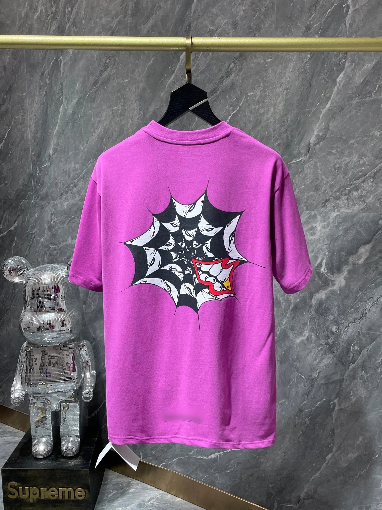 Supreme Spider Web Graphic T-Shirt Pink