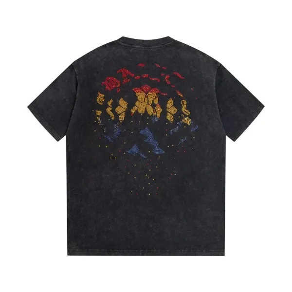 Design Crystal Embroidery Acid Wash T-Shirt Black - 1