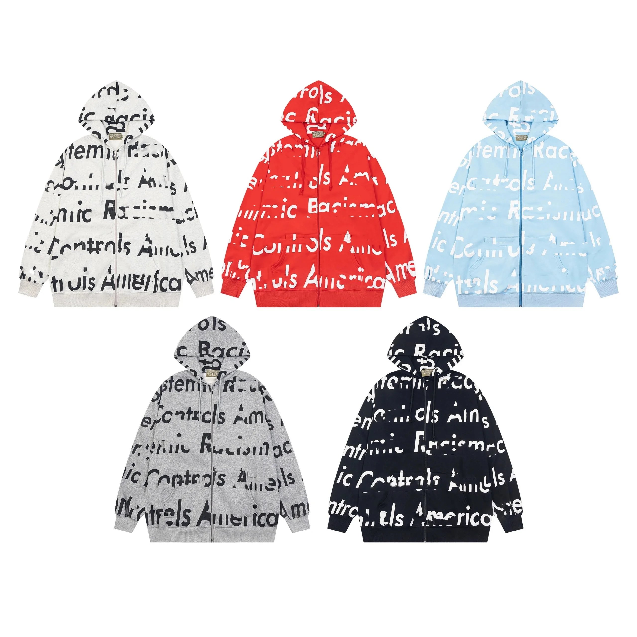Unbranded Hoodies & Sweatshirts Full-Zip Hooded Sweatshirt with All-Over Typography Print image 1